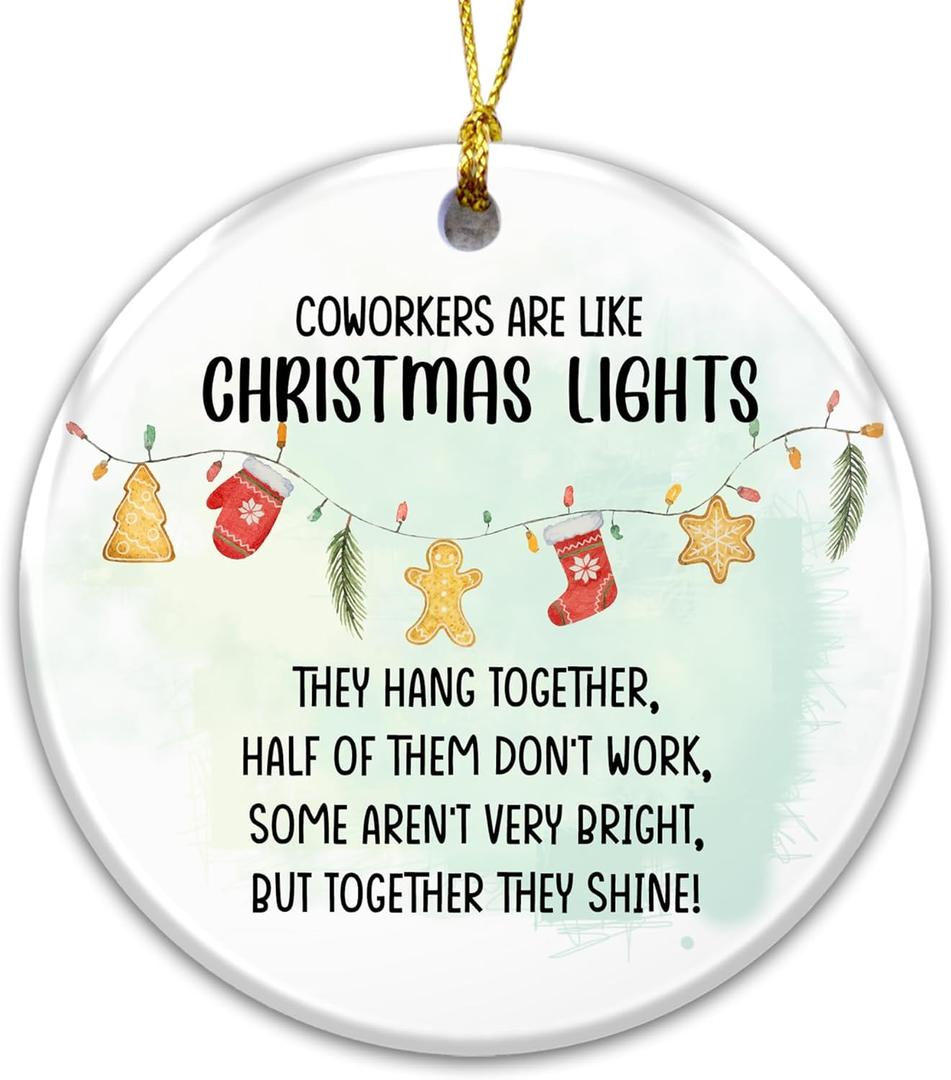 2 x Best Team Ever Ornament 2025, Coworkers Ornament  Decoration Quote Coworkers are Like Christmas Lights  White Elephant Gift for Team, Secret Santa, Workplace Appreciation Present for Colleagues