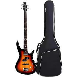 TBACW Bass Guitar Case - Bass Guitar Gig Bag 0.4 Inch Thick Padding Backpack Soft & Large Pocket & Back Hanger Loop Black (Bass Bag)