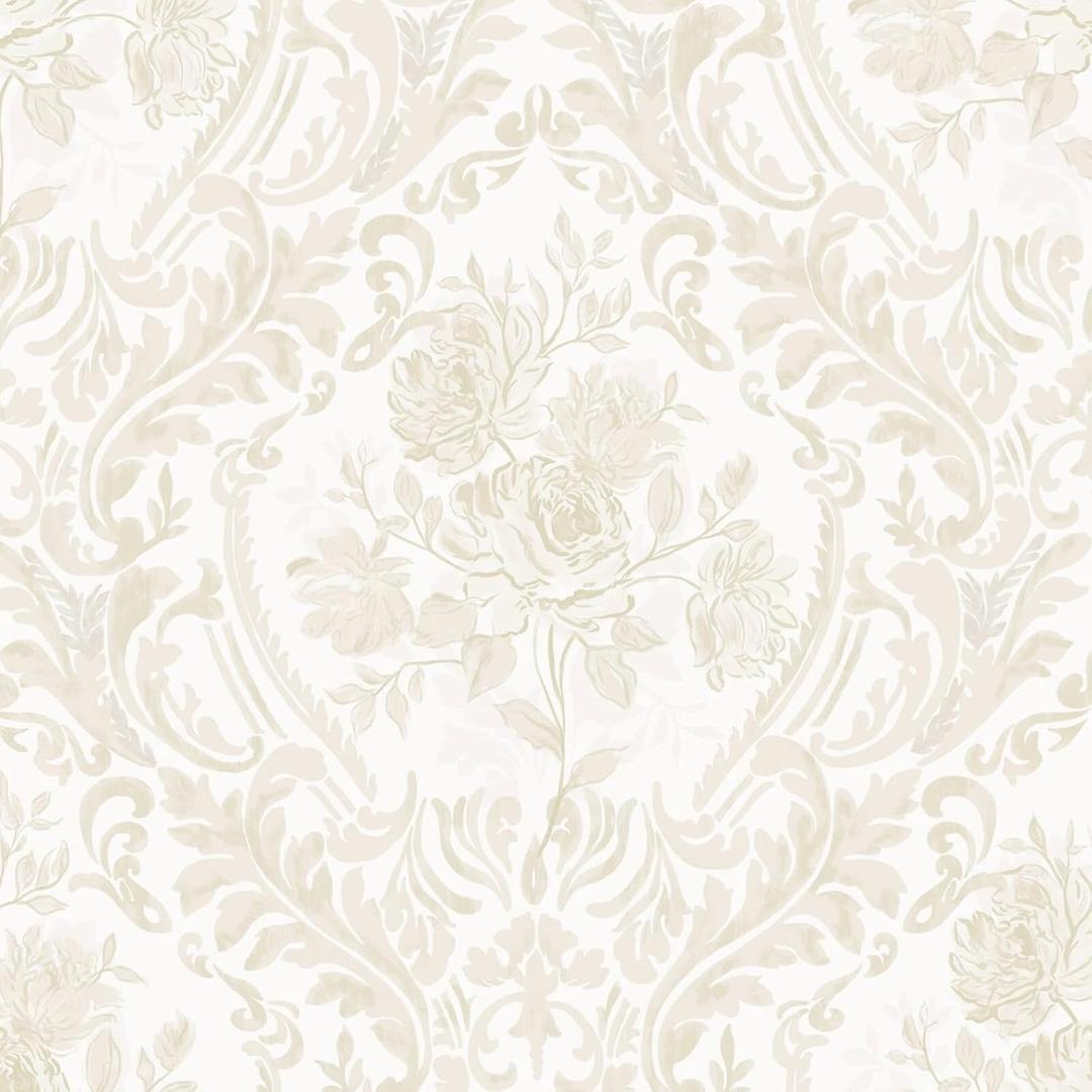 Ismoon Floral Peel and Stick Wallpaper Vintage Beige Contact Paper Boho Watercolor Damask Wall Paper Textured Removable Self Adhesive Vinyl Wallpaper for Cabinet Bedroom Wall Decor, 17.3 in X 6.5 ft