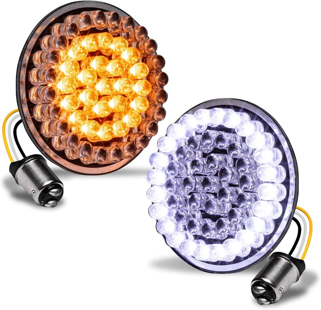 TRUE MODS 2" 1157 Front Amber + White LED Turn Signal & Running Light for Harley Davidson [Pair Set] [Black-Finish] [Bullet Style] For Sportster Street Glide Road King Softail Electra Heritage