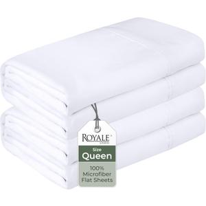Royale Linens 2 Pack Bulk Flat Sheet Set - Top Sheets - Soft 1800 Microfiber - Wrinkle & Stain Resistant - for Hotel, Massage Table, Hospital, Dorm - Queen Flat Sheet Sold Separately (King, White)