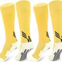 ZEPOHCK 2 Pairs Kids Non Slip Football Knee Length Socks Football/Hockey Grip Socks Suitable For Boys and Girls Aged 6-12 (Yellow)