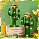 Fiesta Mexican Party Decoration LED Cactus Light with Mini Sombrero Straw Hats and Fake Beard Cinco De Mayo May 5th Table Decor Mexican Party Supplies for Fiesta Taco Table Room Bedroom Decor(24 Pcs)