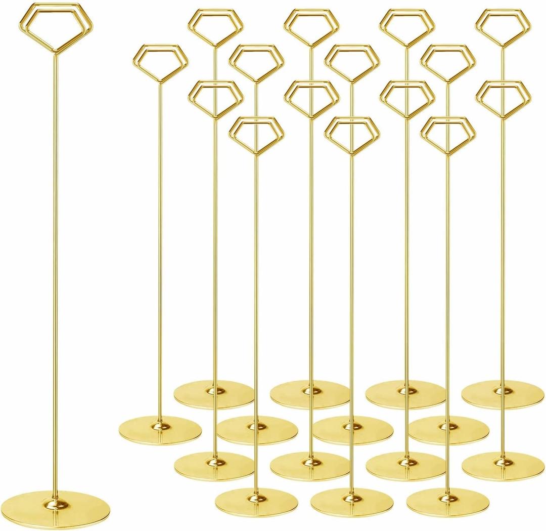 Urban Deco 16PK Table Number Holders 12 Inches Place Card Holder Metal Table Card Holders Picture Holders for Tables, Card Holder Stand for Wedding Dcor Gold Sign Holder