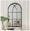 Rowjut Arched Wall Mirror 38" x 24" Window & Wall Decorative Mirrors, Iron Framed Window Pane Mirror, Arched Top Wall Mirror for Entryway Living Room, Bedroom, Fireplace (Black)