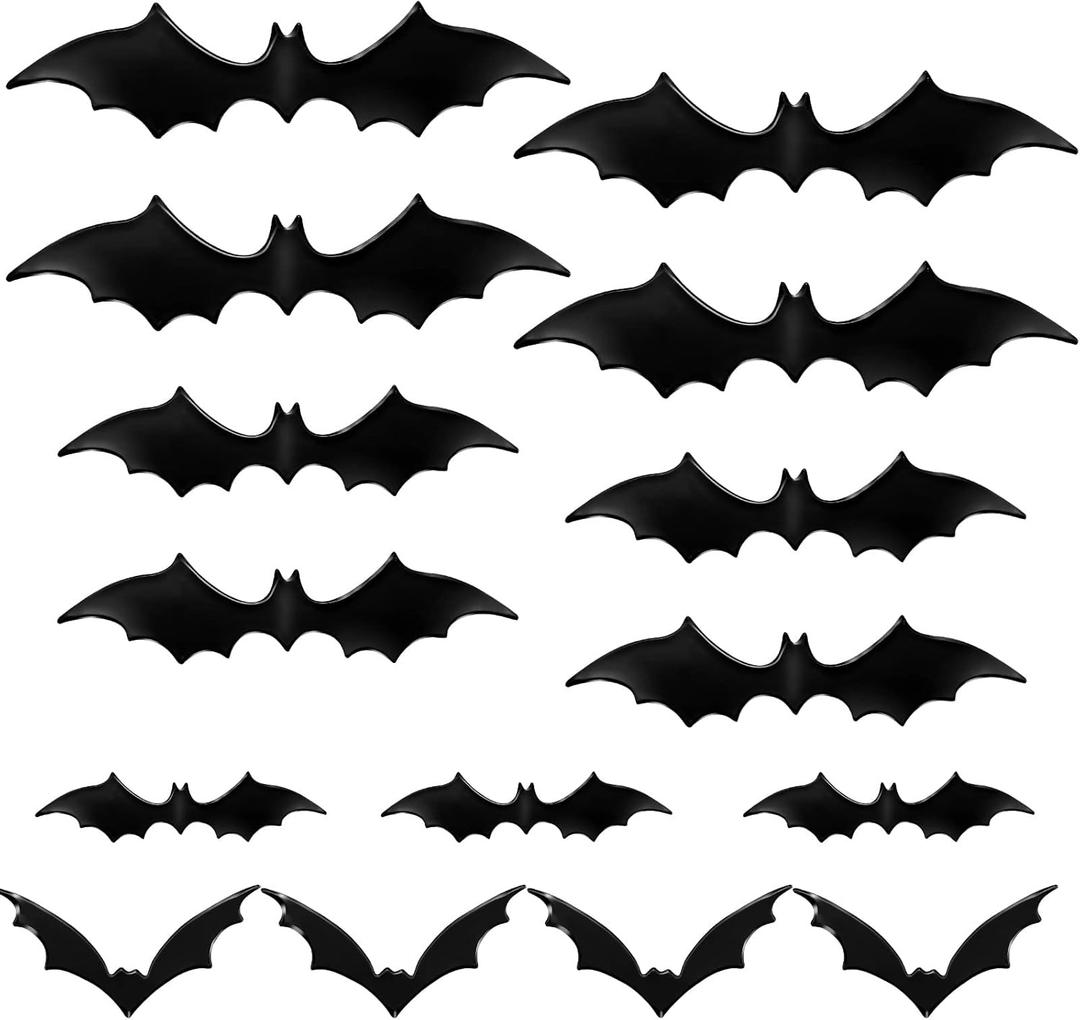 Konohan 15 Pcs Halloween Bat Magnets for Fridge Car Garage Door 4 Different Sizes 3D PVC Bat Stickers DIY Wall Decal for Halloween Refrigerator Indoor Outdoor Home Decoration(Black)