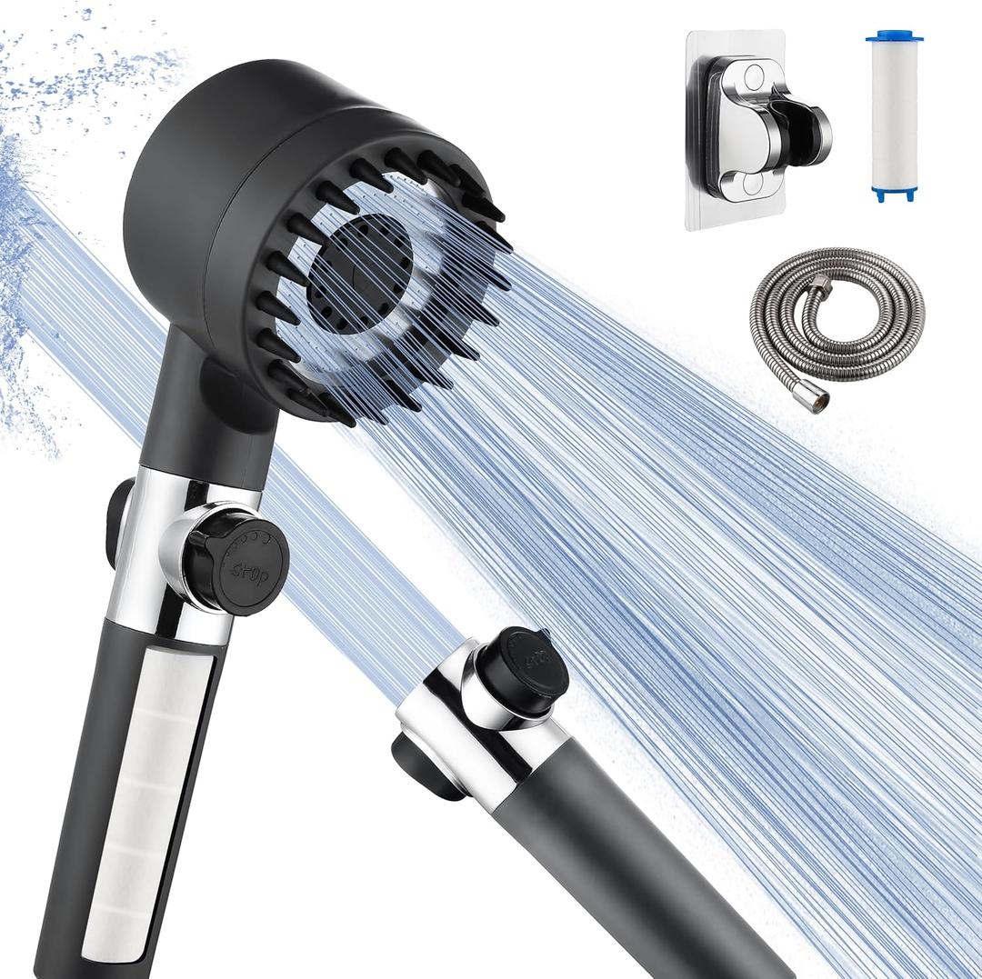 Shower Head with Filters for Hard Water,Handheld Shower Head with Off Switch,Detachable Filtered Showerhead with Hose for RV Camper (Gun Grey)