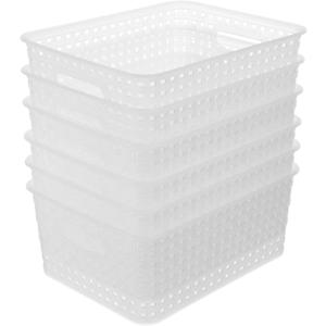 Clear Plastic Woven Storage Basket, 6-Pack Weave Basket Organizer for Kitchen Offices Bathrooms