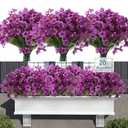 Satefello 20 Bundles Artificial Flowers for Outdoors, UV Resistant Fake Realistic Flowers with Plastic Plants Spring Decor, Faux Silk Flowers for Outside Window Box Front Porch Planter Decor-Purple