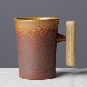 Japanese-style Vintage Ceramic Coffee Mug Tumbler Rust Glaze Tea Milk Beer Mug with Wood Handle Water Cup Home Office Drinkware (Style-2 A)