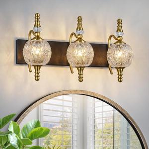 LBSQJ Modern Crystal Bathroom Vanity Lights Fixtures Over Mirror Black Gold Vintage 3-Lights 20 Inch Bathroom Light Fixtures Glass Crystal Vanity Lights
