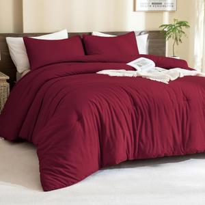 Paxrac Burgundy California King Comforter Set, 3 Pieces Lightweight Solid Bedding Set, Soft Fluffy Comforter, All Season Cal King Bed Set (104"x96" Comforter & 2 Pillowcases)