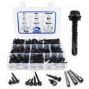 400PCS Black Self Tapping Screws for Metal, 410 Stainless Steel Sheet Metal Screws, #8#10#14 Hex Washer Head Self Tapping Screws for Metal Wood Plastic,1/2" to 1-1/2