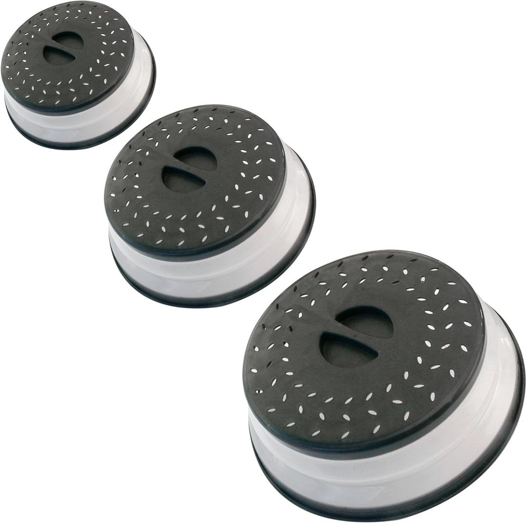 Collapsible Microwave Splatter Cover, Microwave Plate Cover With Steam Vent(Set of 3,black) (8.5 IN, 10.5 IN, 12.3 IN (Set of 3))