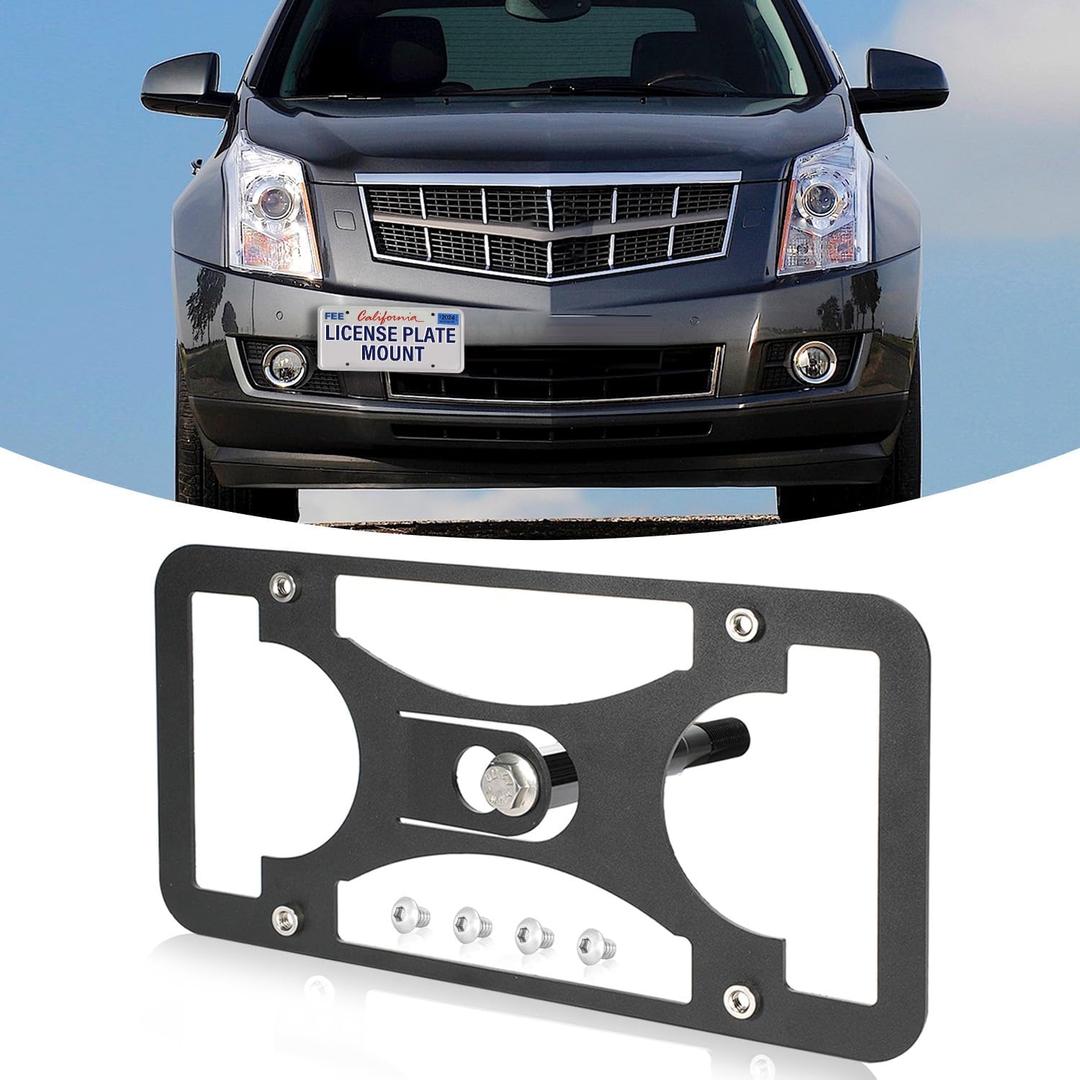 Front Bumper Tow Hook License Plate Mount Bracket Compatible with Cadillac SRX 2003-2009, No Drill Plate Holder, Replacement Frames with Accessories Kit