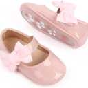 Meckior Infant Baby Girls Soft Sole Bowknot Princess Wedding Dress Mary Jane Flats Shoes Easter Light Baby Sneaker Shoes (0-6 Months Infant, B05/Pink)