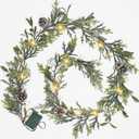 6FT Snowy Garland Christmas, Pre-lit Garland with 20 LED Lights, Pine Cones, White Berry&Ball, Battery Operated with Timer, Indoor Christmas Decoration for Holiday New Year