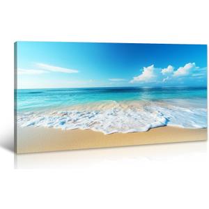Beach Pictures Wall Art Canvas Print Ocean Pictures Wall Decor Blue Seascape Painting Large Beach Landscape Picture Modern for Home Living Room Bedroom Bathroom Office Decorations 20" x 40"