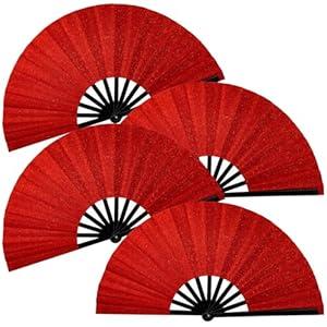 4 PCS Boots on The Ground Fan, Clap Fans for Line Dancing, 13" Glitter Large Rave Fans,Folding Clack Handheld Foldable Hand Fan for Dance, EDM Music Festivals & Parties