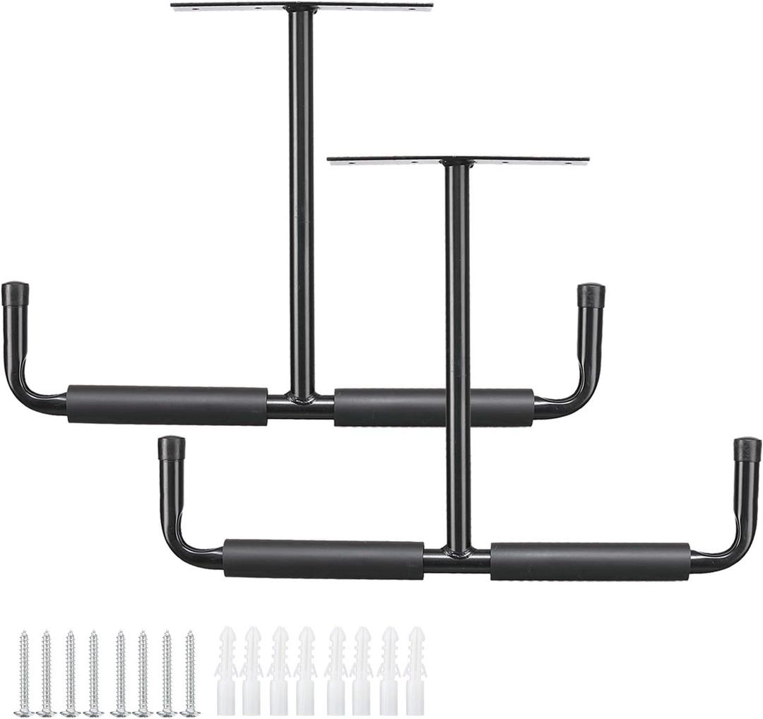 HOME RIGHT Overhead Garage Storage Rack, 16.5 Inch Heavy Duty Ceiling Double Storage Hooks Utility Hanger for Hanging Lumber Ladder Tool Bike & Other Bulky Items (2 Pack, Black)