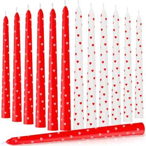 12 Pcs Valentine Taper Candles 10 Inch Tall Unscented Heart Candles Stick Valentine Gifts Holiday Decor for Dinner, Party, Wedding, Anniversary(White, Pink,Purple, Red)