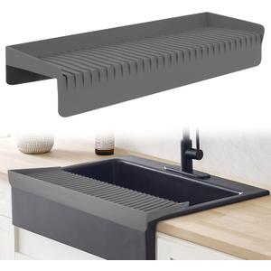 Silicone Kitchen Sink Edge Protector,sink edge guard for Kitchen Sink Accessories Gadgets Kitchen Sink Stainless Steel Splash Guard For Bathtub Sink kitchen sink protector(4"X20") (Gray)