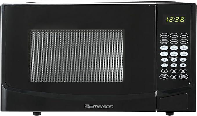 Emerson MW9255B Countertop Microwave Oven, 6 Pre-Programmed Settings, Removable Glass Turntable and Child Safety Lock, 0.9 Cu ft, 900W, Black