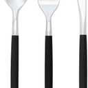 Luxe Party 128 Pieces Two Tone Plastic Disposable Cutlery | Forks-Spoons-Knives | Full Size | Chic Round | Black and Silver