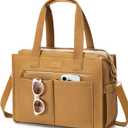 Canvas Tote Bag for Women, 15-Pockets Work Laptop Tote Purse Large Crossbody Nurse Teacher Bible Bag for School Travel Daily | with Strap & Zipper, Multi Compartment, Stand Upright Stably, College Shoulder Bag, Clinical Nursing Bag, Ideal Gift for Women (L8.new Brown)