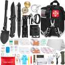238Pcs Emergency Survival Kit and First Aid Kit, Professional Survival Gear Tool with Tactical Molle Pouch and Emergency Tent for Earthquake, Outdoor Adventure, Camping, Hiking, Hunting (B-Black(Included Shovel))
