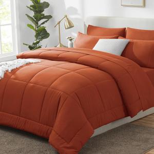 CozyLux King Size Comforter Set Terracotta, 7 Pieces Bed in a Bag, Burnt Orange Fall Comforter King Size, All Season Bedding Sets with Stitch Quilted Comforter, Flat Sheet, Fitted Sheet, Pillowcases