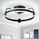 Chansim Ceiling Fans with Lights and Remote, 20" Low Profile Ceiling Fan with Light, 3000K-6000K, 6 Wind Speeds, Black Modern Flush Mount Fandelier LED Fan for Bedroom (Black)