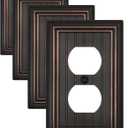 4-Pack Duplex Wall Plates, Aged Bronze Classic Beadboard Electrical Outlet Cover Plates, Durable Metal Receptacle Covers, 3.15''*4.88'', Midsize