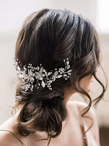 SWEETV Wedding Hair Clip Comb Handmade Bridal Hair Accessories for Women Wedding Hair piece,Silver