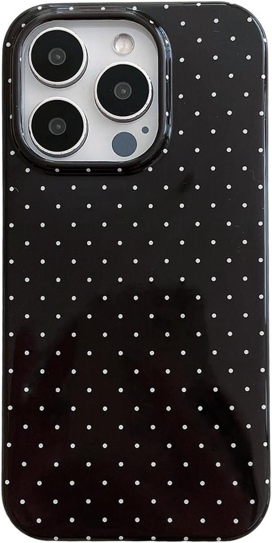 Aesthetic Polka Dot Retro Phone Case for iPhone 16 Pro 6.3", Vintage Trendy Unique Simple Pattern Design, Elegant Chic Pretty Stylish Protective Girls Women Cases for i16Pro, Black