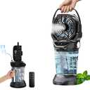 2026 New Portable Misting Fan with 30000mAh Rechargeable Battery, 120Â° Auto Oscillating Battery Powered Fan, 4 Speeds Spray Fan with LED ambient light for Camping, Patio, Outdoor, Travel (Black)