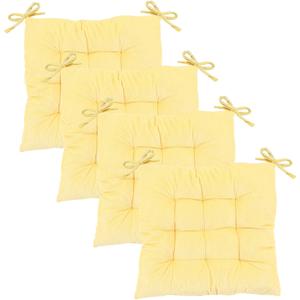 MissSoul 4Pack Chair Cushions for Dining Chairs 15.7"X15.7" Corduroy Chair Pads with Ties Indoor Non-Slip Square Seat Cushion for Kitchen Office Chairs Computer Desk Seat Pad, Light Yellow