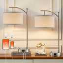 Table Lamp for Living Room Bedroom, 23.5" Table Lamps Set of 2 with USB C+A Ports, Bedside Lamps for Nightstand with Linen Lamp Shades, 2 Dimmable LED Bulbs Included, Silver
