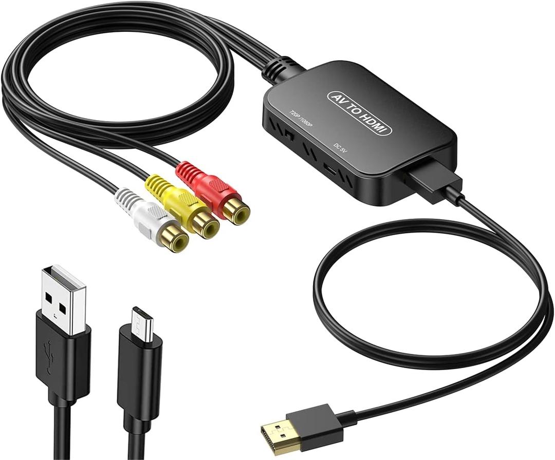 RCA to HDMI Adapter,Viagkiki AV Converter,RCA Female to HDMI Converter Composite Audio Video Converter for PS1, PS2, PS3, STB, Xbox, VHS, VCR,Black-Ray DVD Players(Cable Included)