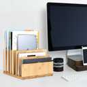 Bamboo Desk Shelf Mail Organizer,Wood 7 Slots Desk Organizers and Accessories for Document Book Mail Paper Bill Filing Tray Organizer, Office Organization File Binder Folder Holder Sorter for Desk