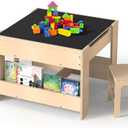 4-in-1 Kids Wooden Activity Desk & Chair Set  Birch Plywood Table with Reversible Whiteboard & Chalkboard, 3 Storage Areas for Toddlers Learning, Art, and Play(1-4 Years)