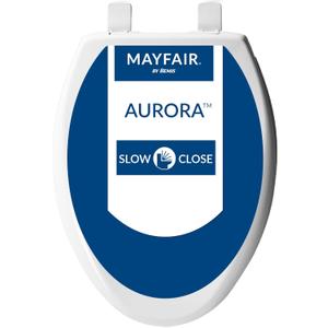 Mayfair Aurora Slow Close Toilet Seat, Easy Clean Hinges and Adjustable Perfect Fit Plastic Seat, Made in USA, Elongated, White