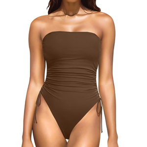 Yonique Women Strapless One Piece Swimsuit Tummy Control Bandeau Bathing Suit Cheeky Swimwear L