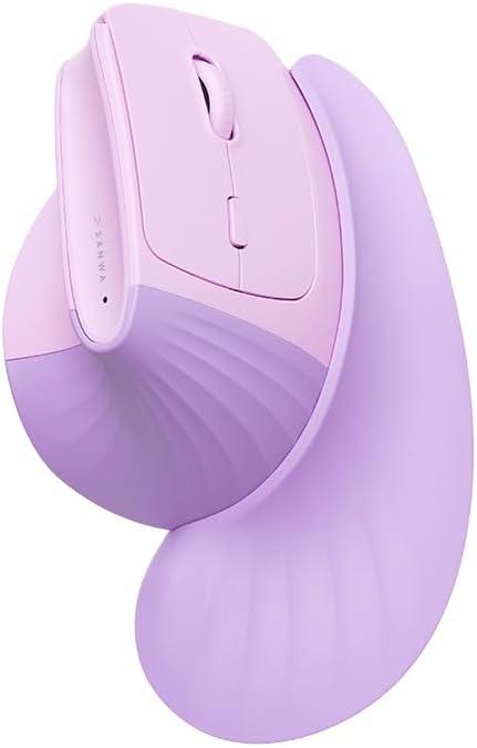 SANWA Wireless Ergonomic Mouse for Large Hands, Silent Click Vertical Mice with Removable Wrist Rest, 1000-4000 DPI, 3-Device (2.4G + 2 Bluetooth 5.4), Compatible with Mac, Windows, Laptop, PC, Purple