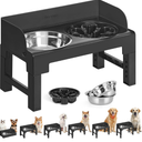 Feandrea Dog Bowls Elevated, Raised Stand with 1 Slow Feeder and Two 304 Stainless Steel Bowls, Adjustable Height and Tilted Design, Ink Black 