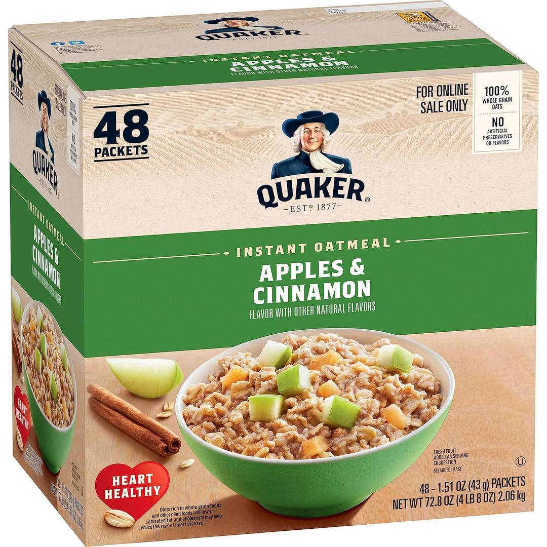 Quaker Instant Oatmeal, Apples and Cinnamon, Individual Packets (48 Count of 1.51 oz Packets), 72.48 oz, Best By: Nov. 27 2026