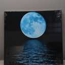 Conipit Moon Wall Art Teal Blue Framed Canvas 20''x20'' Full Moon Picture Blue Night Seascape Artwork Office Home Decoration Framed