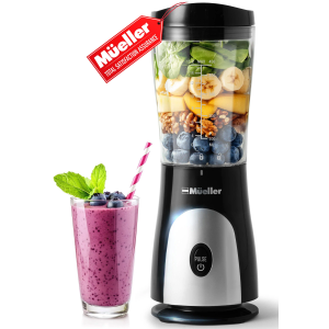 Mueller Personal Blender for Shakes and
Smoothies with 15 Oz Travel Cup and Lid,
Juices, Baby Food, Heavy-Duty Portable
Blender & Food Processor Black