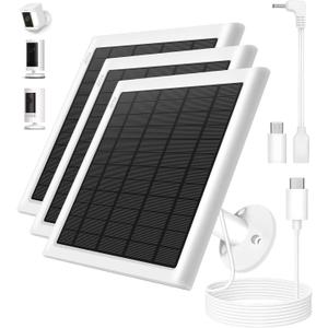8W Solar Panel for Ring Camera, 3-Pack Solar Panel Charger Compatible with Ring Stick Up Cam Battery, Spotlight Cam Battery, Includes Barrel Plug to USB-C Adapter, IP65 Waterproof, 10ft Cable