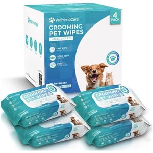 Pet Grooming Wipes for Dogs & Cats, 8 x 8 Plant-Based, Wipes for Cleaning & Deodorizing, Suitable for Pets Body Like Face, Paws, Belly, and Butt, Unscented - 400 Count
